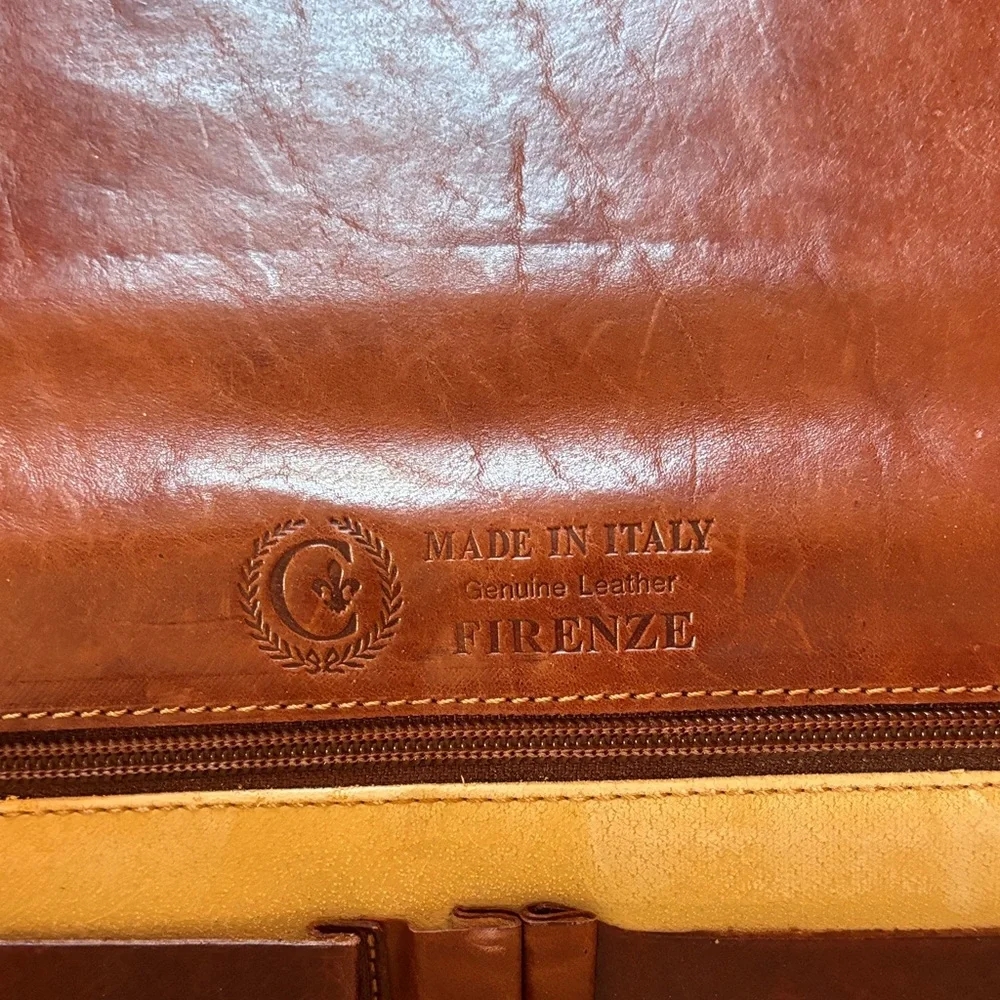 Leather Envelope Briefcase Clutch - Brown